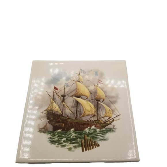Nautical Sailing Clipper Ships Trivet Printed Ceramic Wall Tile 6"x6" Set of 3 - Picture 7 of 10